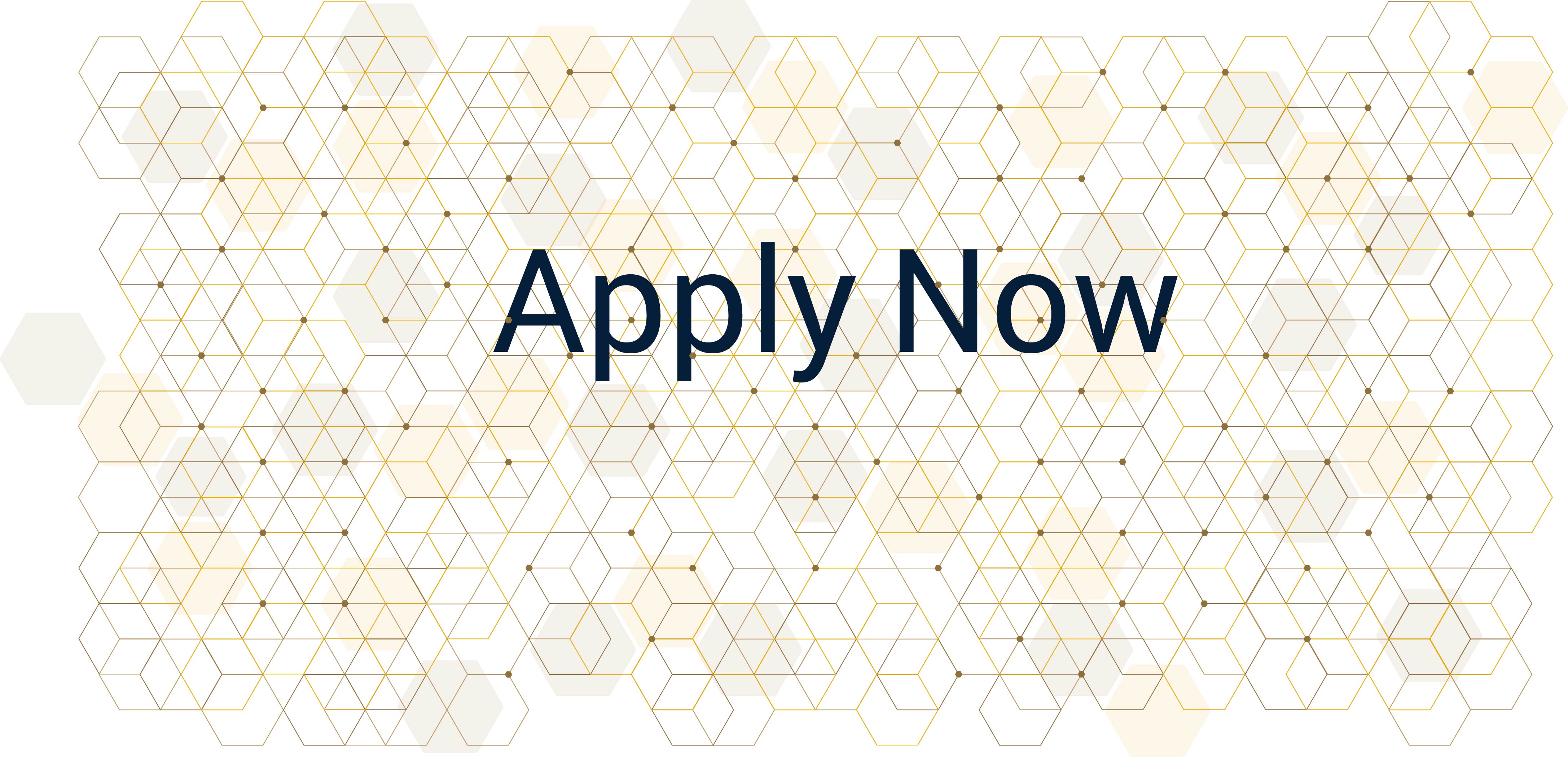 Button with gold hexagons that says Apply Now